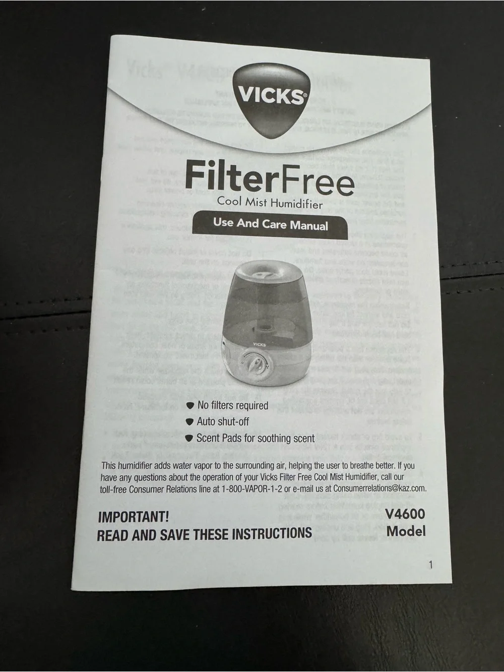 Vicks V4600 Cool Mist Humidifier.